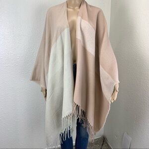 Soia & Kyo Fringe  Poncho Shawl color block pink beige neutral cottage romantic